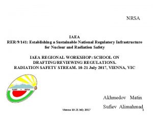 NRSA IAEA RER9141 Establishing a Sustainable National Regulatory