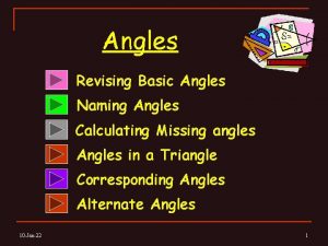 Angles Revising Basic Angles Naming Angles Calculating Missing