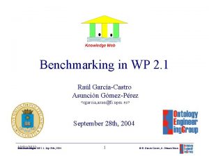 Benchmarking in WP 2 1 Ral GarcaCastro Asuncin