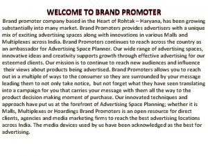 WELCOME TO BRAND PROMOTER Brand promoter company based