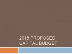 2018 PROPOSED CAPITAL BUDGET 2015 Capital Budget 2015