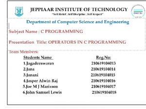 Types of Operators Arithmetic Operators Increment and Decrement