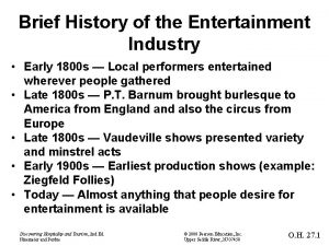 Brief History of the Entertainment Industry Early 1800