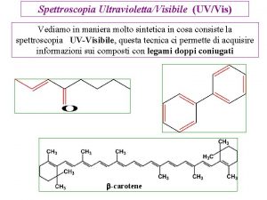 Spettroscopia UltraviolettaVisibile UVVis Vediamo in maniera molto sintetica