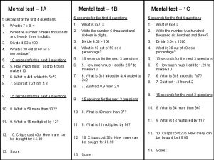 Mental test 1 A Mental test 1 B