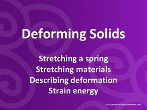 Deforming Solids Stretching a spring Stretching materials Describing