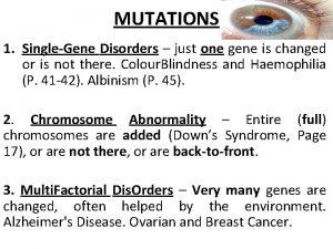 MUTATIONS 1 SingleGene Disorders just one gene is