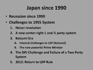 Japan since 1990 Recession since 1990 Challenges to