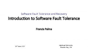 Software Fault Tolerance and Recovery Introduction to Software