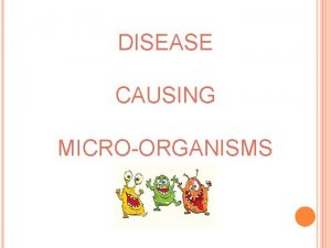 DISEASE CAUSING MICROORGANISMS PATHOGENS Micro organisms which cause
