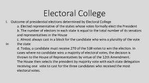 Electoral College I Outcome of presidential elections determined