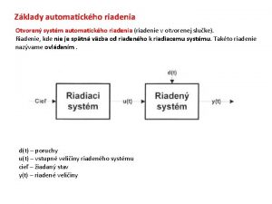 Zklady automatickho riadenia Otvoren systm automatickho riadenia riadenie