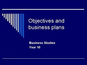 Objectives and business plans Business Studies Year 10