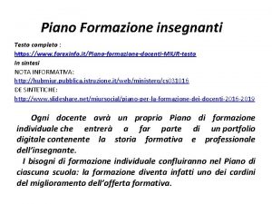 Piano Formazione insegnanti Testo completo https www forexinfo