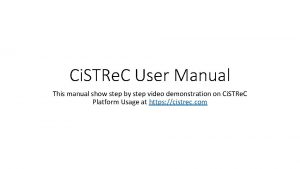 Ci STRe C User Manual This manual show