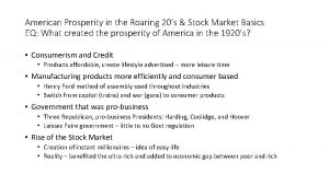 American Prosperity in the Roaring 20s Stock Market