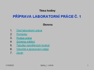 Tma hodiny PPRAVA LABORATORN PRCE 1 Osnova 1