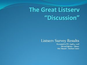 The Great Listserv Discussion Listserv Survey Results Presented