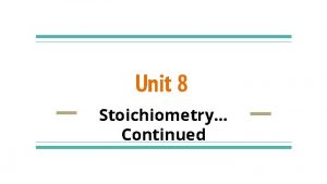 Unit 8 Stoichiometry Continued Percent Composition Percent composition