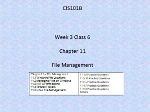 CIS 101 B Week 3 Class 6 Chapter