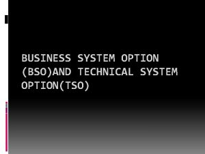 BUSINESS SYSTEM OPTION BSOAND TECHNICAL SYSTEM OPTIONTSO Business