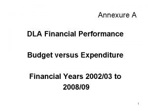 Annexure A DLA Financial Performance Budget versus Expenditure