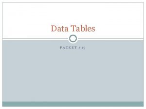 Data Tables PACKET 19 Raw Data Table Raw