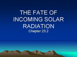 THE FATE OF INCOMING SOLAR RADIATION Chapter 23