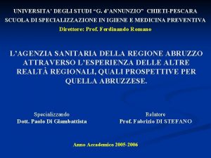 UNIVERSITA DEGLI STUDI G dANNUNZIO CHIETIPESCARA SCUOLA DI