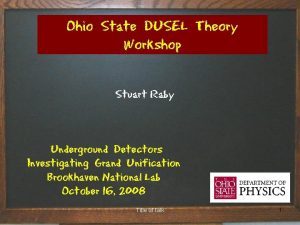 Ohio State DUSEL Theory Workshop Stuart Raby Underground