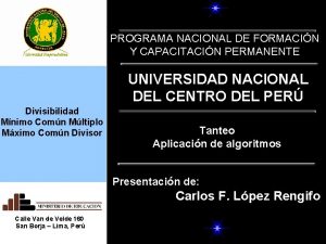 PROGRAMA NACIONAL DE FORMACIN Y CAPACITACIN PERMANENTE UNIVERSIDAD