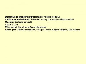 Domeniul de pregtire profesional Protecia mediului Calificarea profesional