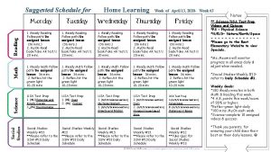 Social Studies Science Math Reading Suggested Schedule for