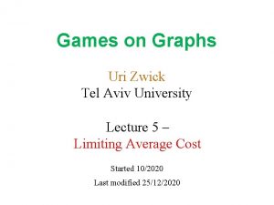 Games on Graphs Uri Zwick Tel Aviv University