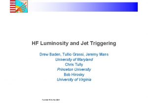 HF Luminosity and Jet Triggering Drew Baden Tullio