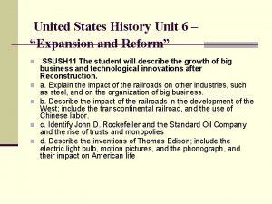 United States History Unit 6 Expansion and Reform