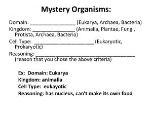 Mystery Organisms Domain Eukarya Archaea Bacteria Kingdom Animalia
