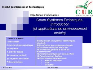 Institut des Sciences et Technologies Dpartement dInformatique Cours
