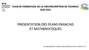PLAN DE FORMATION DE LA CIRCONSCRIPTION DE TOURNUS