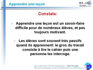 Apprendre une leon Constats Apprendre une leon est