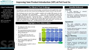 Improving New Product Introduction NPI at Pet Food