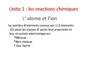 Unite 1 les reactions chimiques L atome et