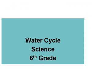 Water Cycle Science 6 th Grade The earth