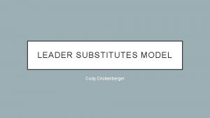 LEADER SUBSTITUTES MODEL Cody Crickenberger SIGNIFICANCE The leadership