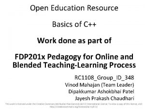 Open Education Resource Basics of C Work done