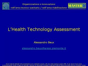 Organizzazione e innovazione nellarea tecnicosanitaria nellarea riabilitazione LHealth