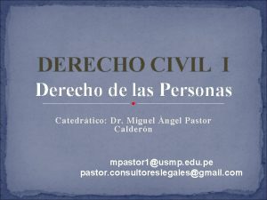 DERECHO CIVIL I Derecho de las Personas Catedrtico