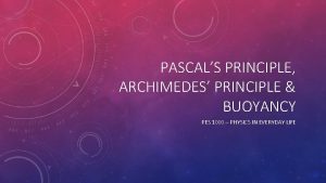 PASCALS PRINCIPLE ARCHIMEDES PRINCIPLE BUOYANCY PES 1000 PHYSICS