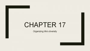 CHAPTER 17 Organizing lifes diversity Early Systems of