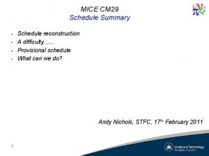 MICE CM 29 Schedule Summary Schedule reconstruction A